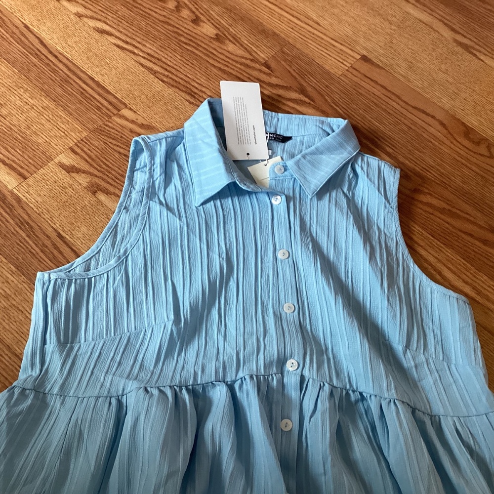 BloomChic Blue Sleeveless Collared Button Up Hi~Lo  Dress  SZ 1X (14~16) - Picture 3 of 4